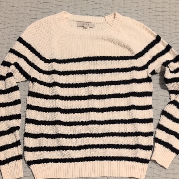 LOFT Women's Crew Neck Sweater - Cream and Black Stripes - Picture 1 of 4